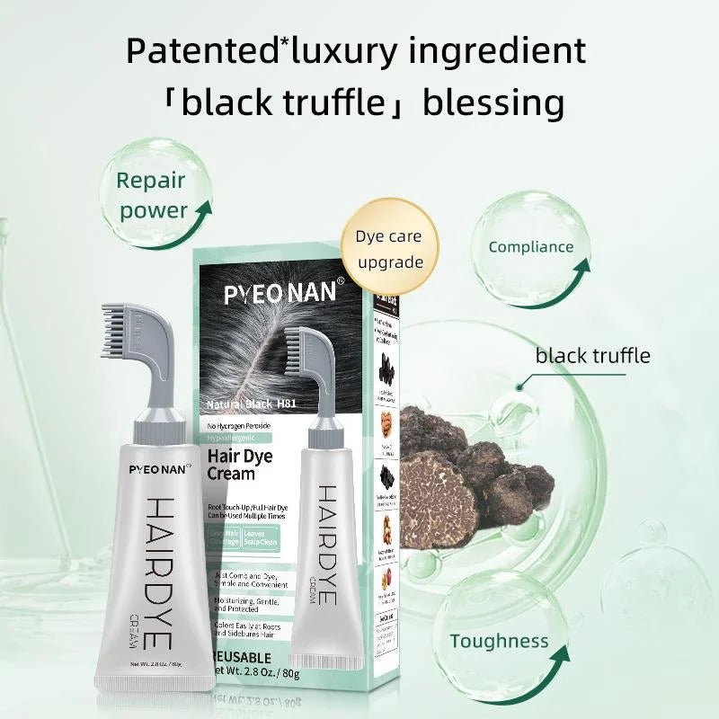 PYEONAN Hair Dye Professional Comb, Natural Plant Extracts, Black or Dark Brown Cream, 2 in 1 Dyeing & Haircare, Easy to Dye Healthy Coloring for Grey Hair 2.8Oz. /80g - Color: Dark Brown (1pc)