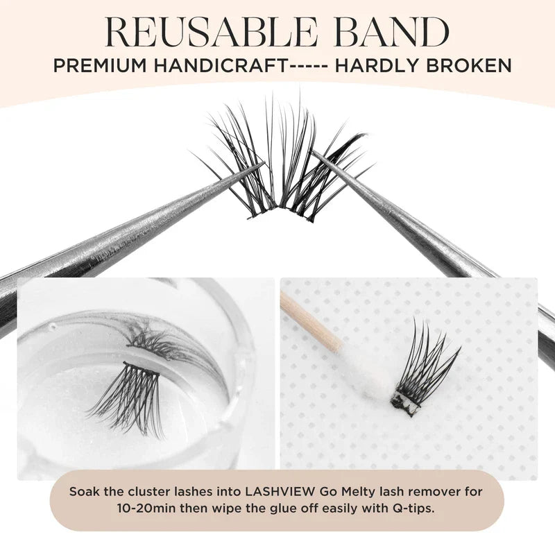 LASHVIEW Pack of 144 Cluster Lashes, DIY Cluster Eyelash Extensions, Mega Volume, Reusable, Individual Lashes, Cluster Volume Look, Super Thin Band & Soft (Volume, C-10-16 Mix)