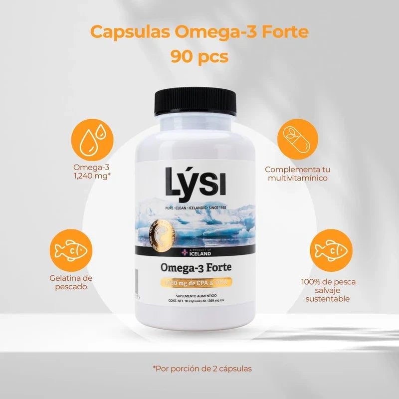 Lysi Omega-3 Forte | 90 Cápsulas | 1030mg EPA + DHA | Aceite de Pescado Salvaje