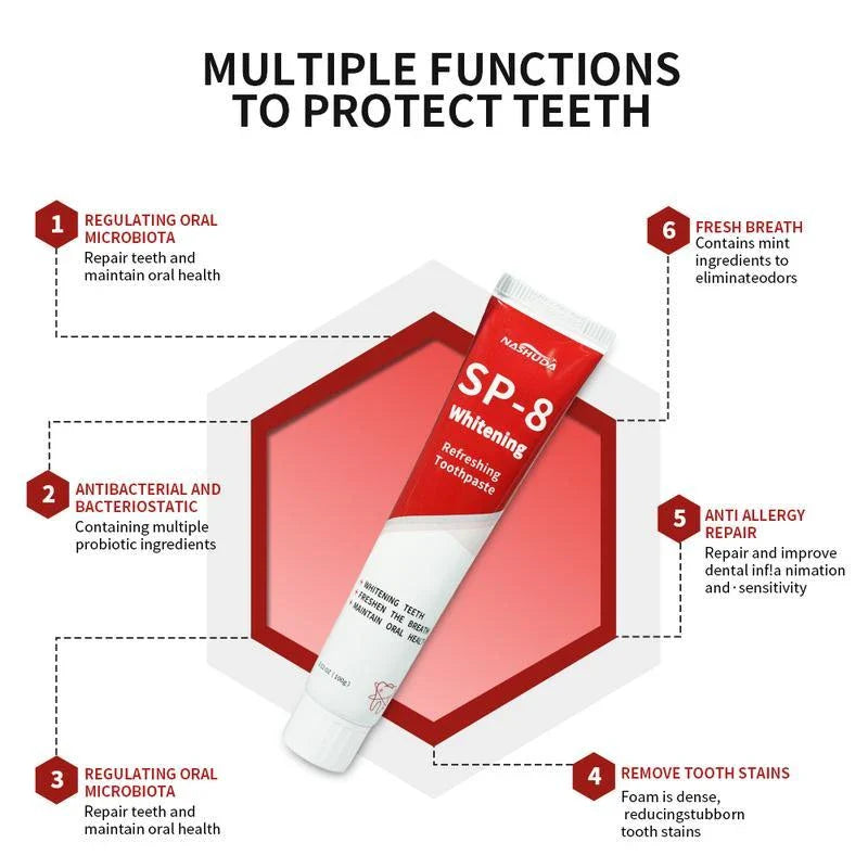 NASHUDA SP-8[Triple Whitening]Probiotic Whitening Toothpaste, Free of Fluoride,Hydrpxyapatite, Anti plaque, Oral Health Management - Specification: 1 PCS