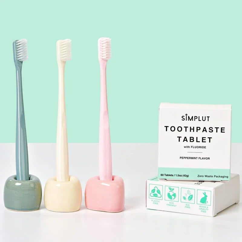 Chewable Toothpaste Tablets with Fluoride, 60 Pack - Travel Sized Oral Care, Eco Friendly Vegan Dental Tabs for Brushing - All Natural, SLS Free Ingredients for Adults - Peppermint Flavored