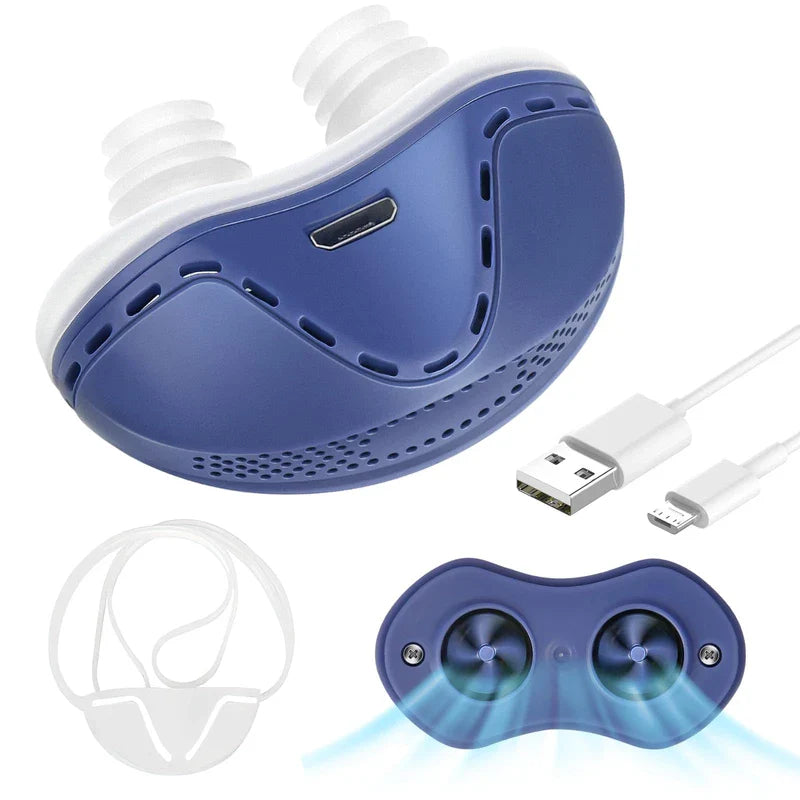 Electric Anti Snoring Device,Stop Snoring Solution,Adjustable Wind Speed Anti Snoring Devices,Breathable Snoring Prevention for Men Women,Universal All Nose Shapes (Blue)