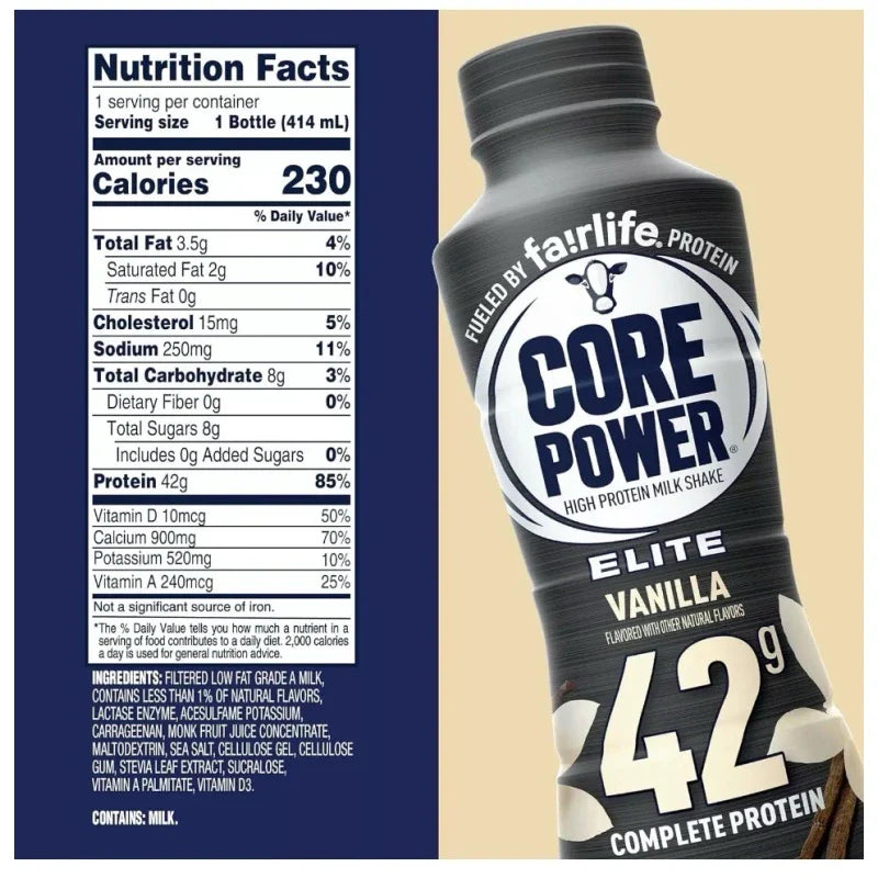 Premier Core Power Elite High Protein Shake, Vanilla, 42g Bottle, 14oz, 12 Pack