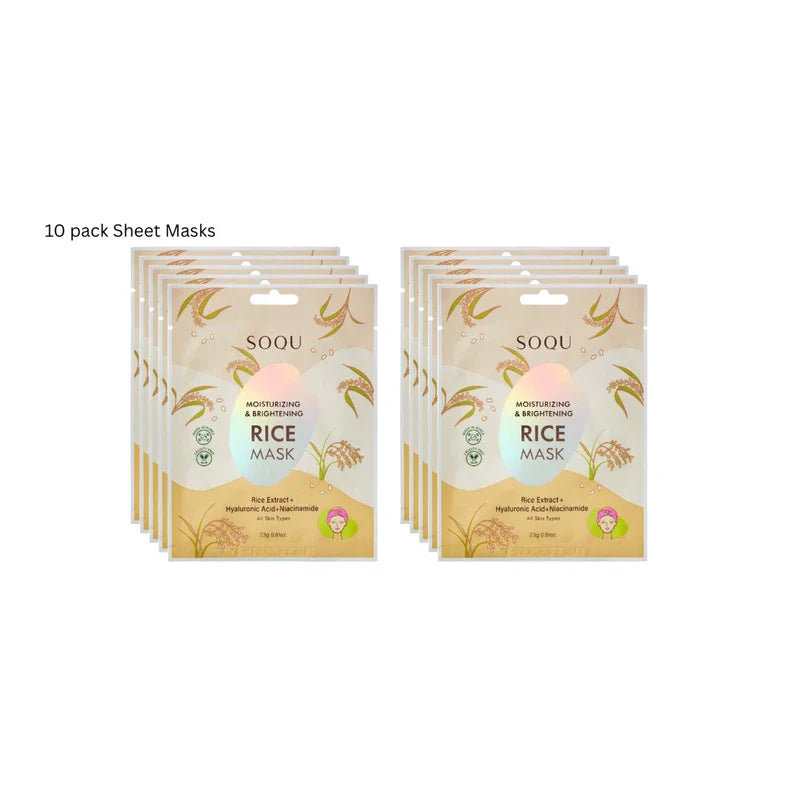 SOQU Sheet mask Moisturizing & Brightening Rice 10 pack Sheet masks