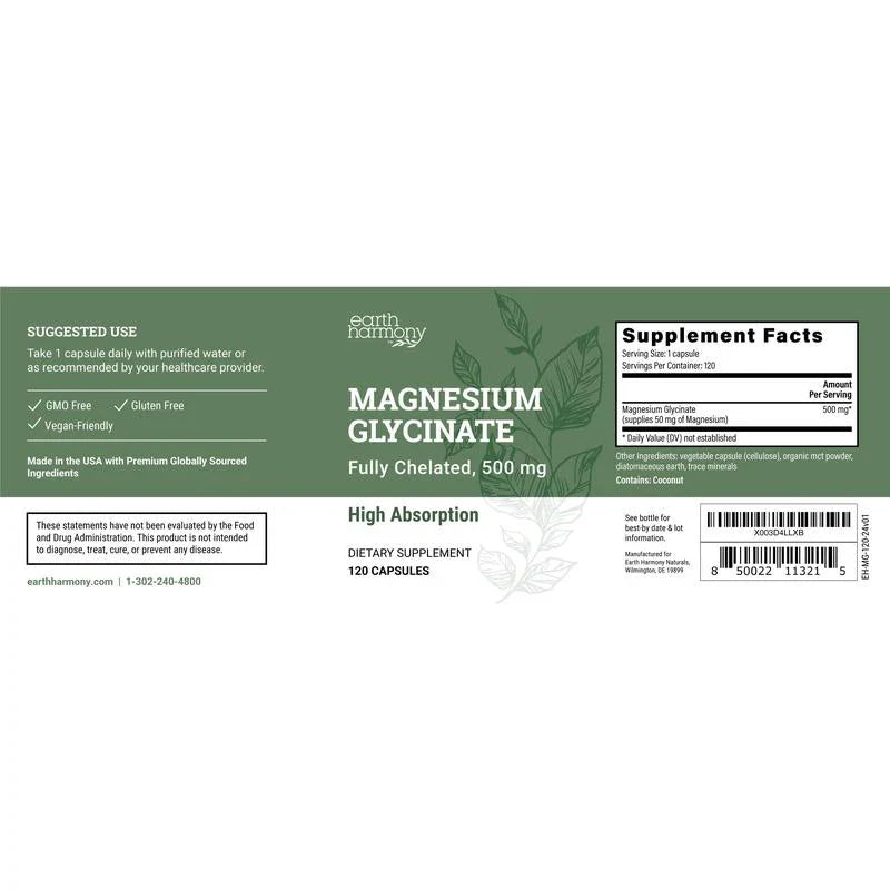 Pure Magnesium Glycinate 500mg Supplement - Chelated Magnesium, High Absorption, Capsules for Sleep with Organic MCT Powder (120 Capsules) Healthcare Dietary