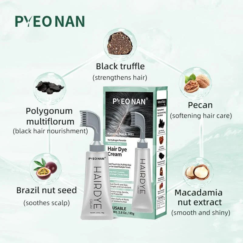 PYEONAN Hair Dye Professional Comb, Natural Plant Extracts, Black or Dark Brown Cream, 2 in 1 Dyeing & Haircare, Easy to Dye Healthy Coloring for Grey Hair 2.8Oz. /80g - Color: Dark Brown (1pc)