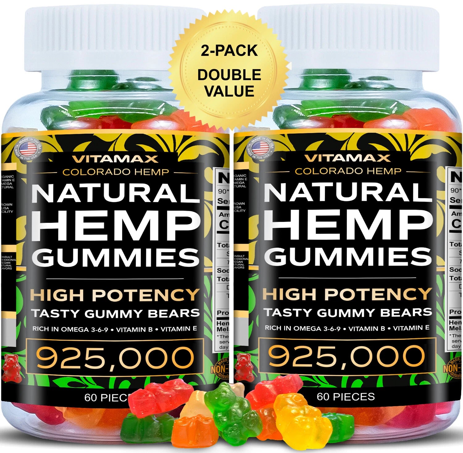 (2 Pack) Natural Gummies for Stress Relief - For Pain, Insomnia & Anxiety 120ct