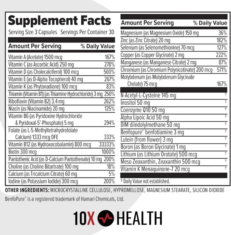 Authentic 10X Health Optimize Methylated Multivitamin 90 Caps 3 PACK