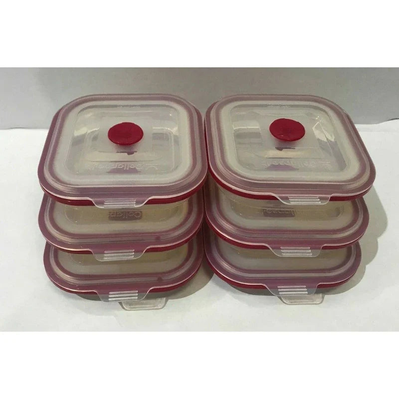 Collapse-it 6-Piece Silicone Food Storage Containers Red Square Set Kitchen