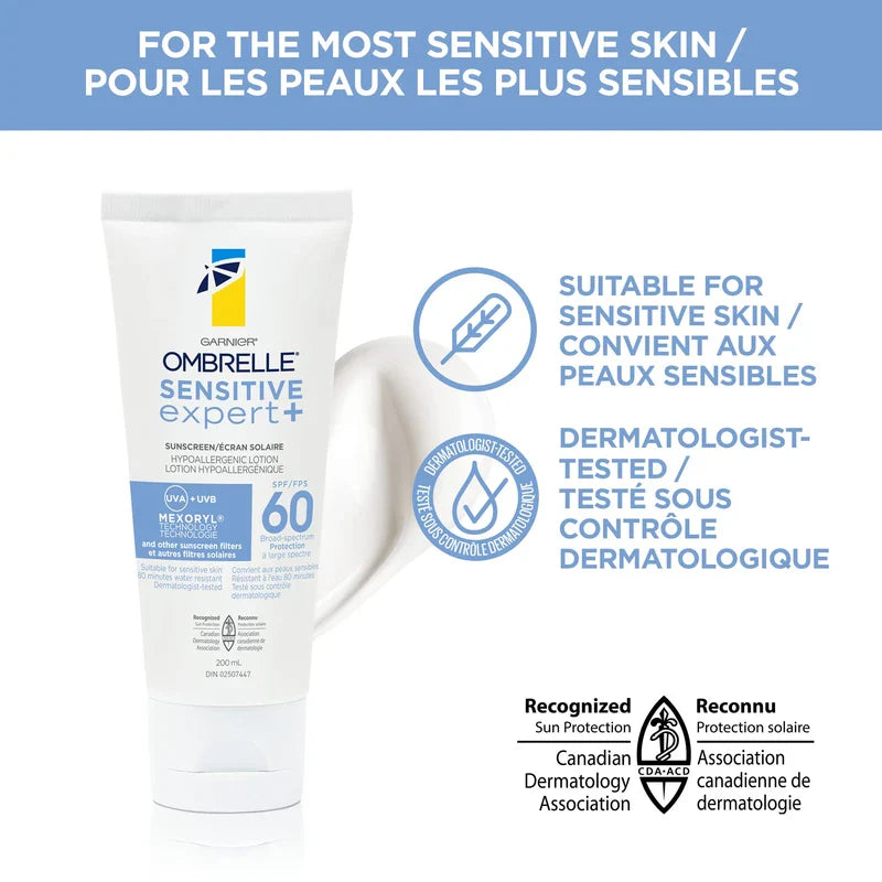Garnier Ombrelle Sensitive Expert Body Lotion SPF 60, Hypoallergenic, For The Most Sensitive Skin, 200 mL
