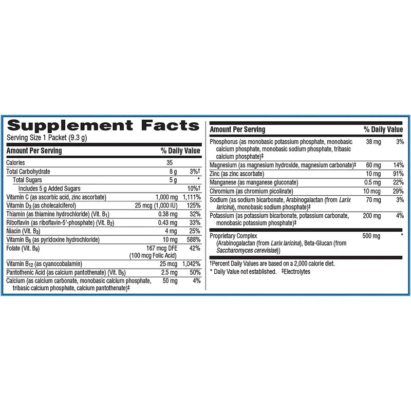 Emergen-C Immune+ Triple Action Immune Support Powder, BetaVia (R), 1000mg Vitamin C, B Vitamins, Vitamin D and Antioxidants, Super Orange – 50 Count
