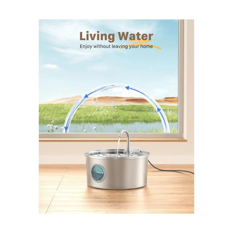 FOFNON Cat Water Fountain Stainless Steel - Dog Automatic Waterer Bowl - Auto Pet Di...