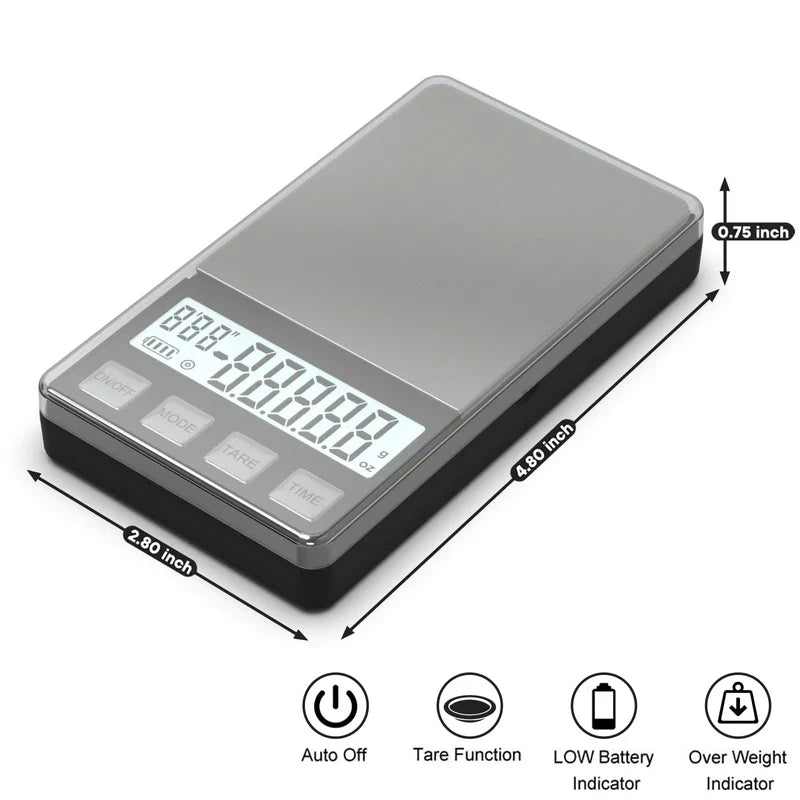 WEIGHTMAN Espresso Scale with Timer 1000g x 0.1g Small & Thin Travel Coffee Scale, Mini Digital Scale Grams and Ounces with Large Backlit LCD Stainless Steel Pocket Food Scale Drip Tray Pulling Scale | WEIGHTMAN