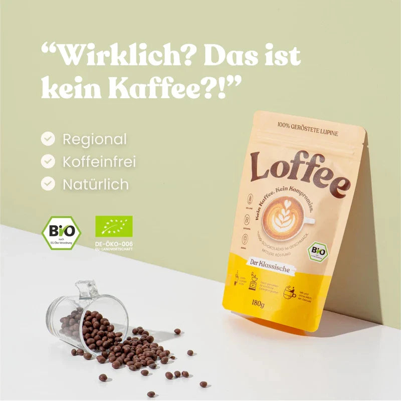Organic Lupine Coffee | Classic Loffee - Caffeine-free Coffee - Alternative from Lupins | Natural & Regional | 180 g Ground