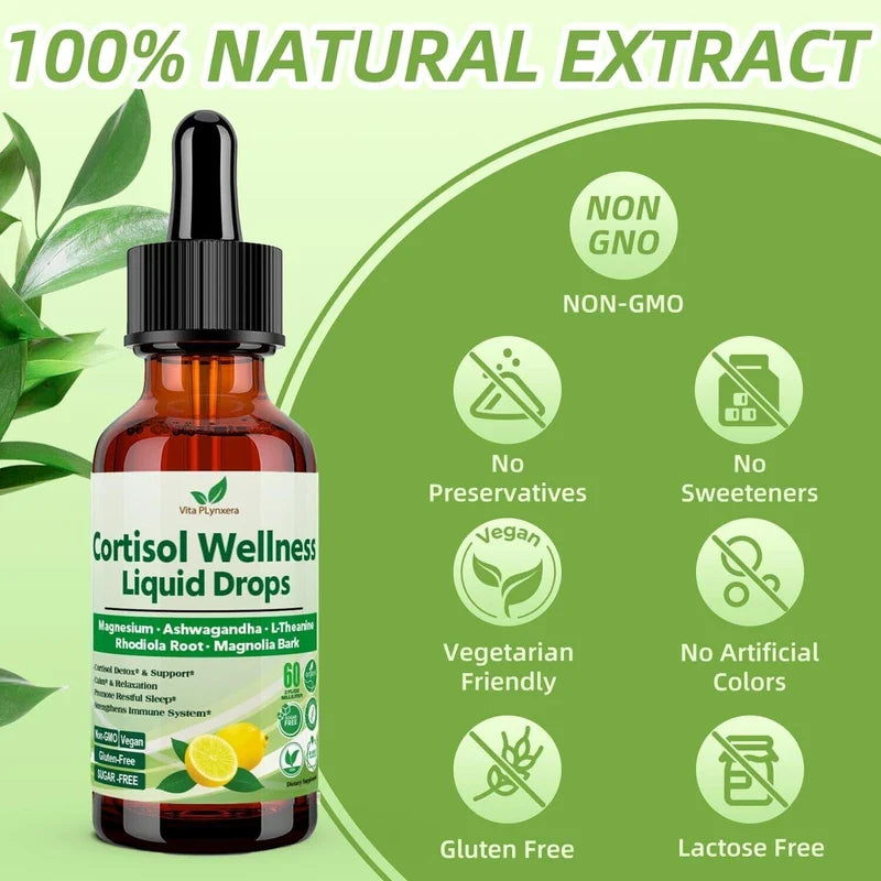 Cortisol Supplement Liquid Drops, 17-In-1 Cortisol Detox W. Magnesium Glycinate