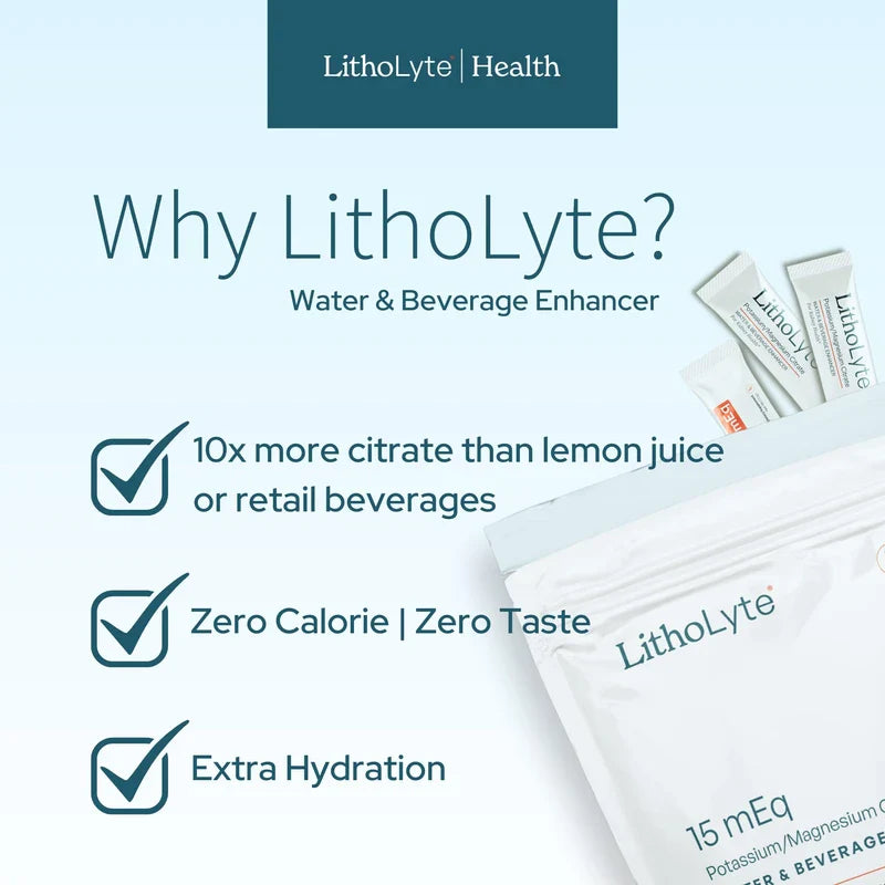 LithoLyte Kidney Health | Water & Beverage Enhancer 10 mEq, Developed by Urologists, 2 Pack (120 Sticks)