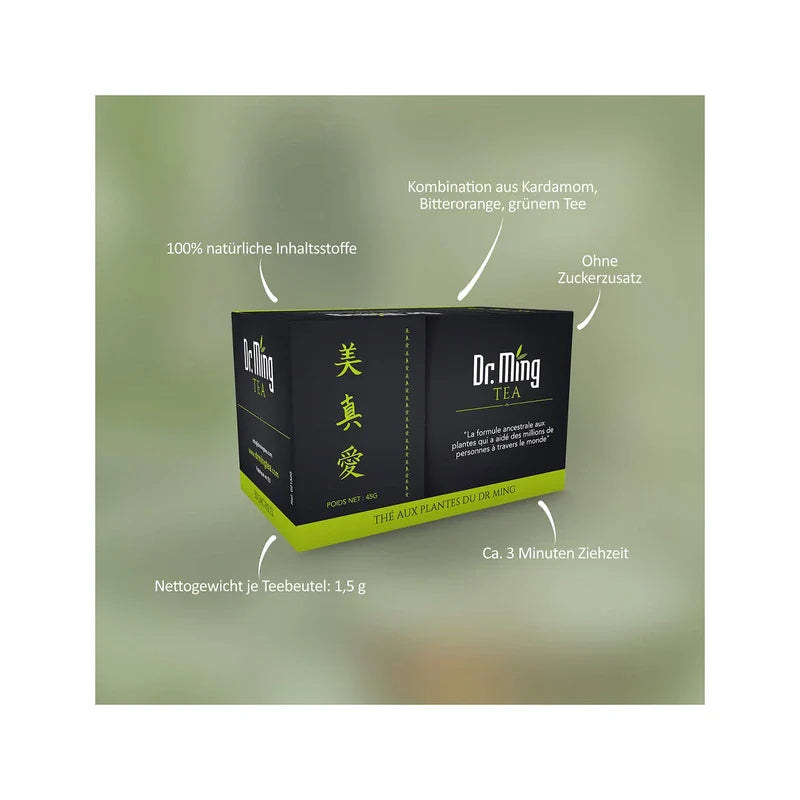 Dr. Ming Tea Set of 4, Green Tea with Lemongrass, Bitter Orange and Cardamon, 60 Tea Bags Packaging, 100% Natural