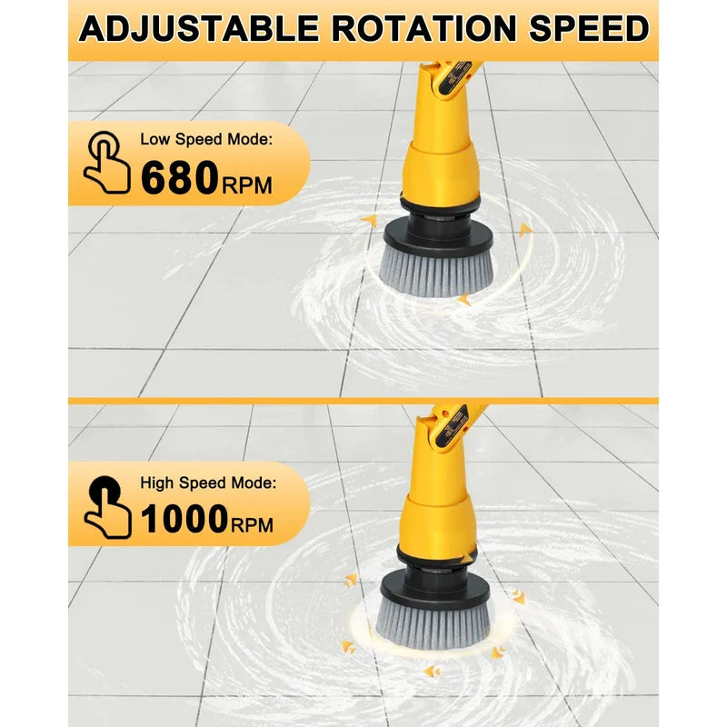 1000RPM Electric Spin Scrubber, 20V Cordless Cleaning Brush with Adjustable Extension Arm, 4 Replaceable Cleaning Heads, Hook and Gloves, 1 Hour Fast Charge, Waterproof - for Bathroom/Tub/Tile/Floor
