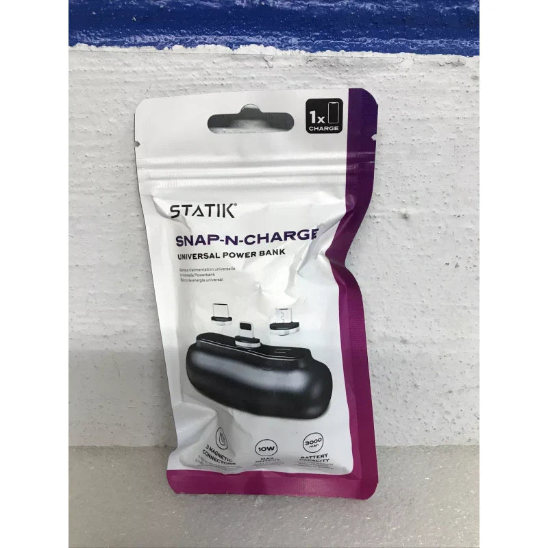 Statik Snap-N-Charge Universal Portable Power Bank 3000mAh With 3 Connectors New