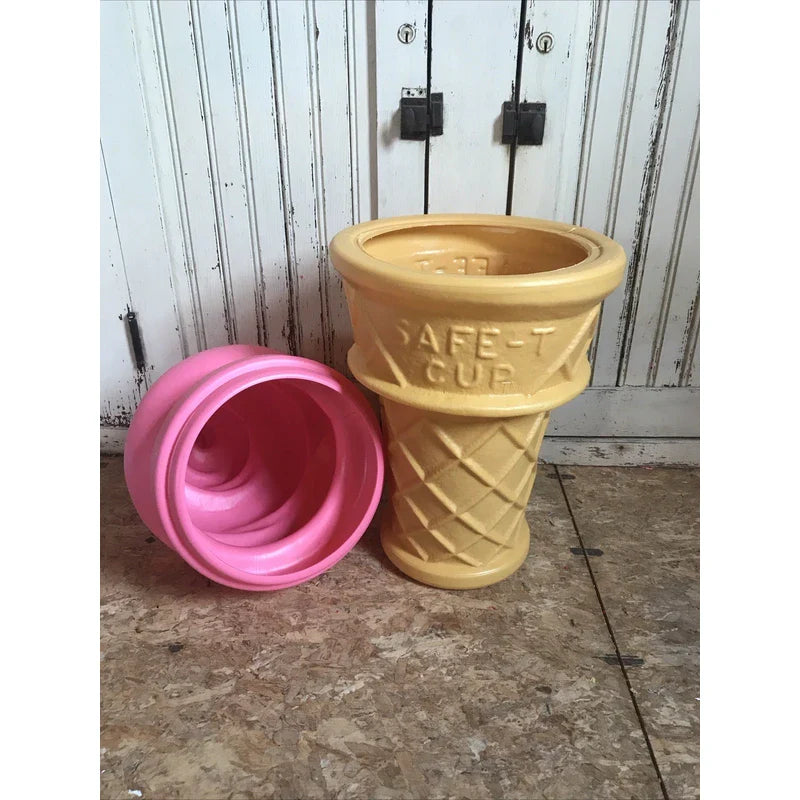 SAFE T CUP tm Blow Mold Giant Plastic Ice Cream Cone Strawberry  Swirl Safe T Cup Display 26”