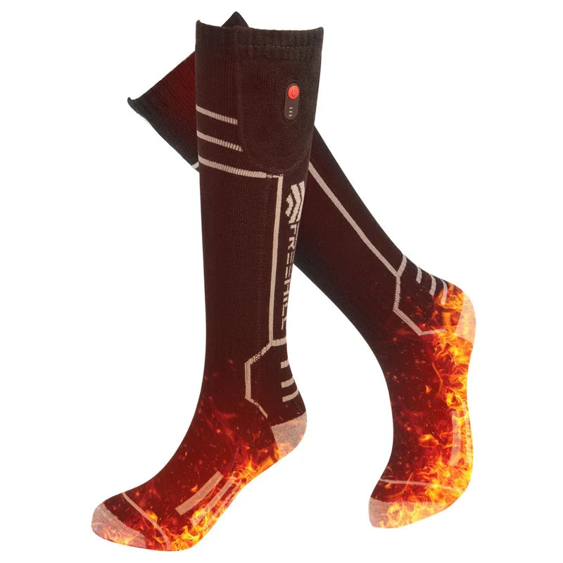 FREEHILL Merino Wool Heated Socks for Men Women, 5000mAh One-Click Control Rechargeable Cold Weather Heated Ski Socks (Black, XL)