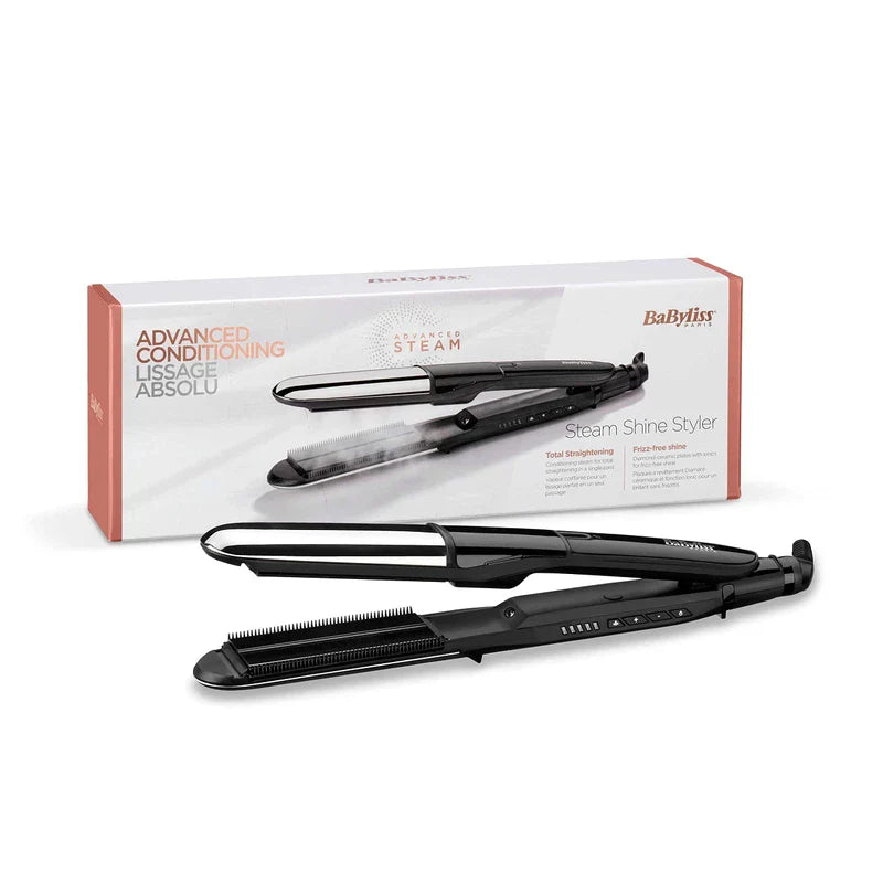 BaByliss Steam Shine Styler, 2-in-1 Steamer Straightener for Effortless Straightening or Light Curls, ST496E