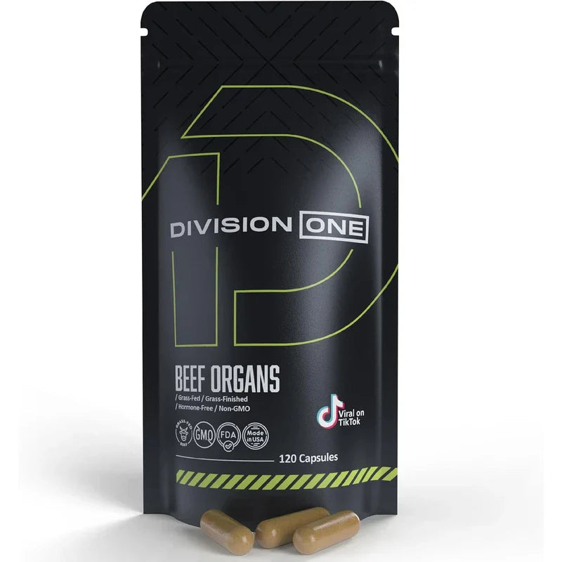 Division One Beef Organ Supplement - Primal Blend Featuring Liver, Heart, Kidney & Beef Liver – Grass-Fed, Non-GMO Organ Meat Supplement for Humans – 120 Capsules