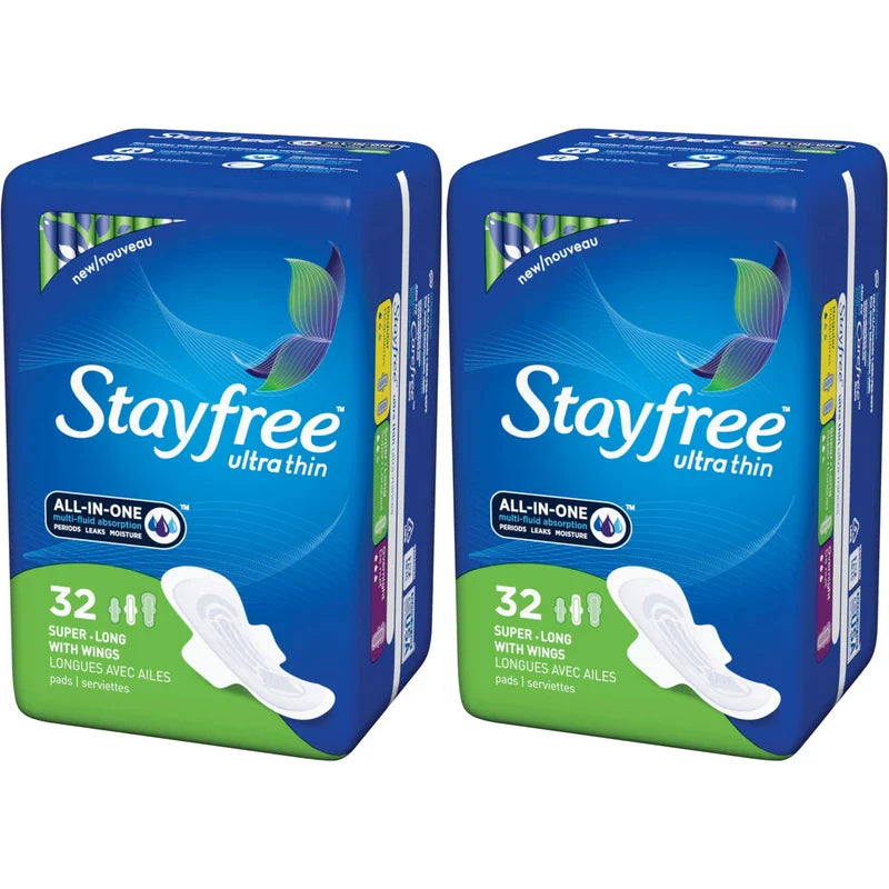Stayfree Ultra Thin 32 Count Super-Long With Wings (2 Pack)