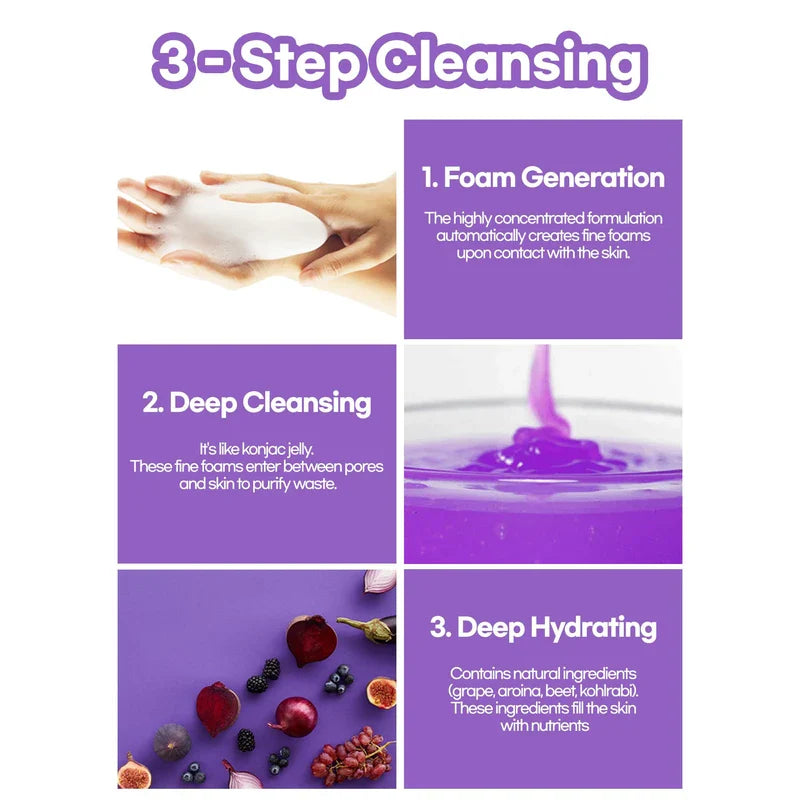 WONDER BATH Super Vegitoks Gel Foam Deep Cleanser for Sensitive Skin [Purple], 10.14Fl.Oz | Makeup Remover, Korean Skincare, Makeup & Dead Skin Removal, Hydrating & Brightening
