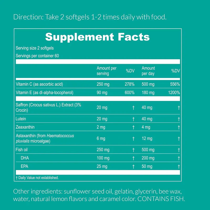 UpNourish AREDS 2+ Advanced Eye Vitamin | Eye Health | Macular & Dry Eye Support | Lutein, Zeaxanthin, Saffron, Astaxanthin & DHA | 120 Softgels
