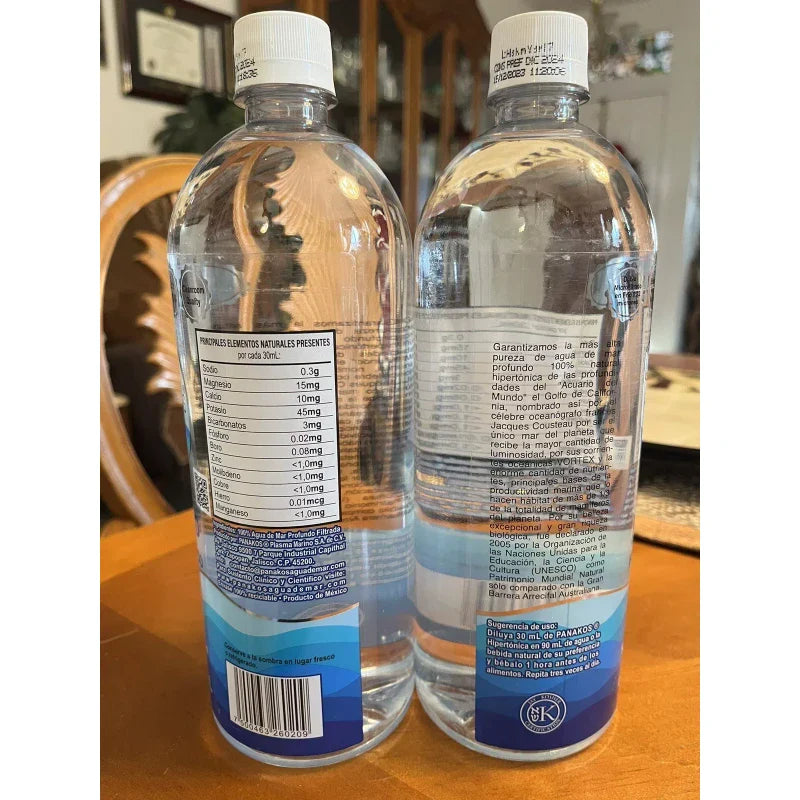 Panakos Lot Of 2 Bottles of 1 Lt. SEA WATER Agua De Mar Pure Marine Tot=2 Lt.ExpSep2025