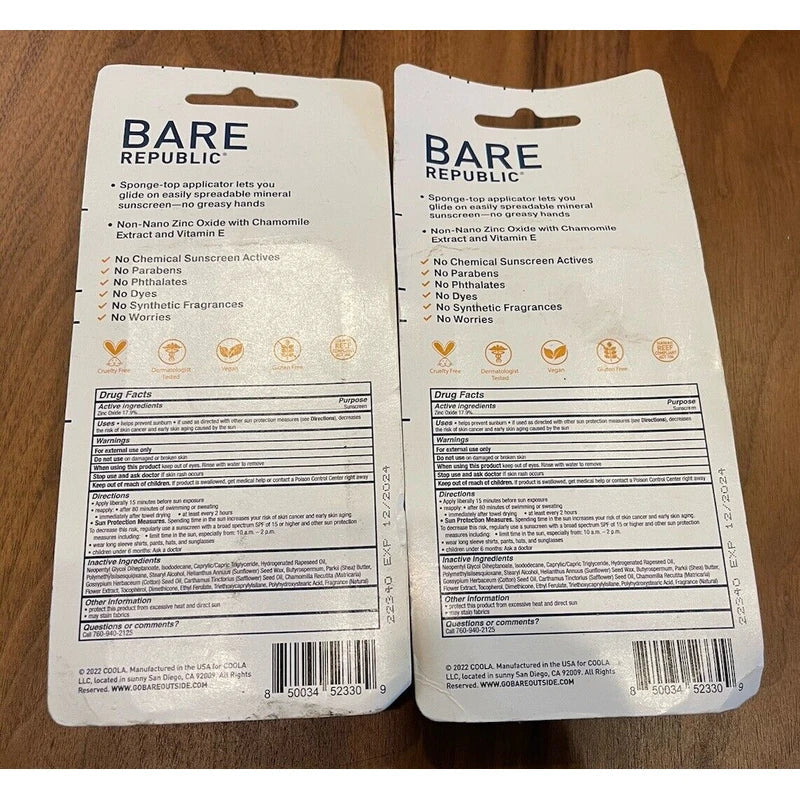 Bare Republic SPF 50 Sunscreen Lotion w/ Sponge Top LOT of 2 Sheer Zinc oxide ✨