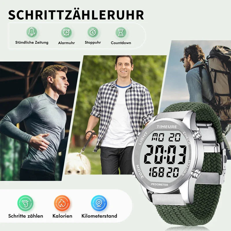 Pedometer Watch, Fashion Watch, Waterproof Watch, Large Digital Display, Simple Pedometer for Men and Seniors, Accurate Pedometer (Black)
