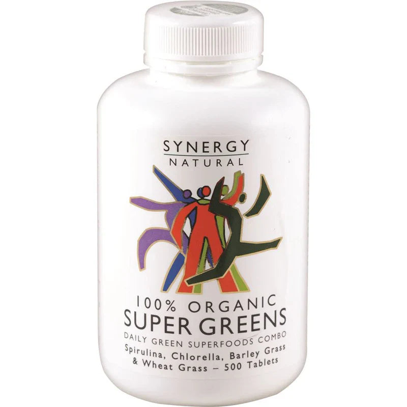Synergy Super Greens Organic (Spirulina, Chlorella, Barley Grass & Wheat Grass) 500 Tablets