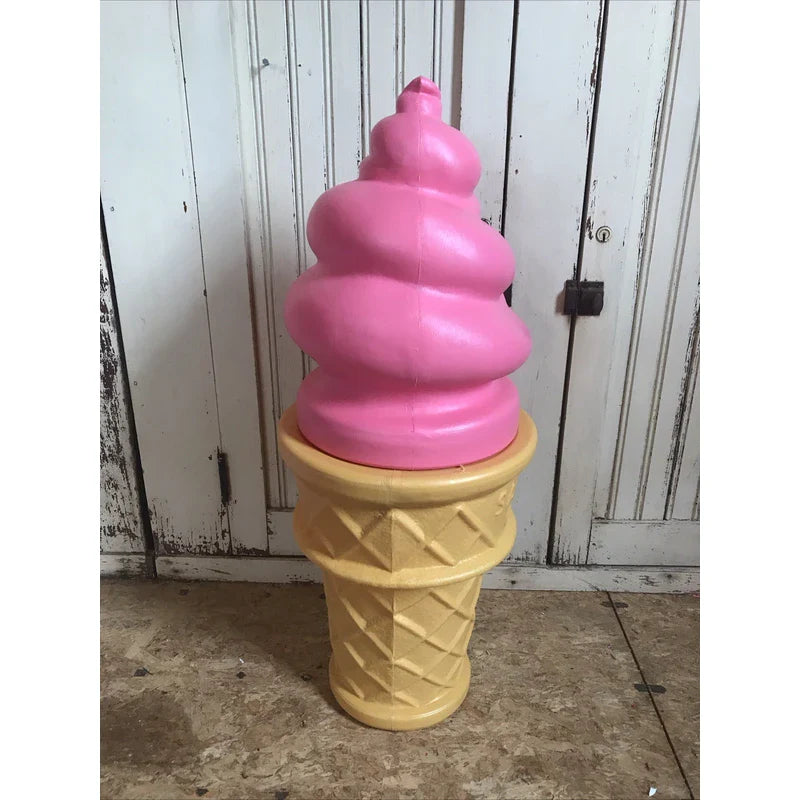 SAFE T CUP tm Blow Mold Giant Plastic Ice Cream Cone Strawberry  Swirl Safe T Cup Display 26”